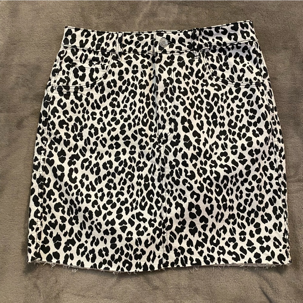 Denim Cheetah Print Mini Skirt